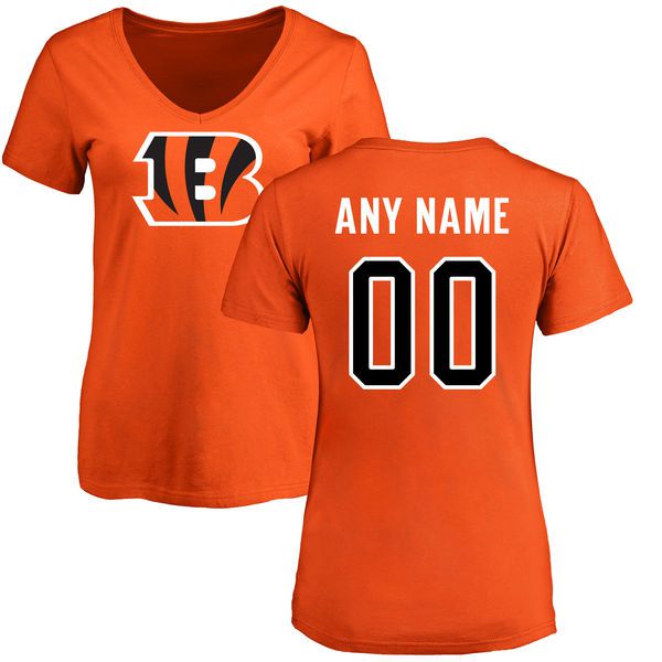 Women Cincinnati Bengals NFL Pro Line Orange Custom Name and Number Logo Slim Fit T-Shirt->->Sports Accessory